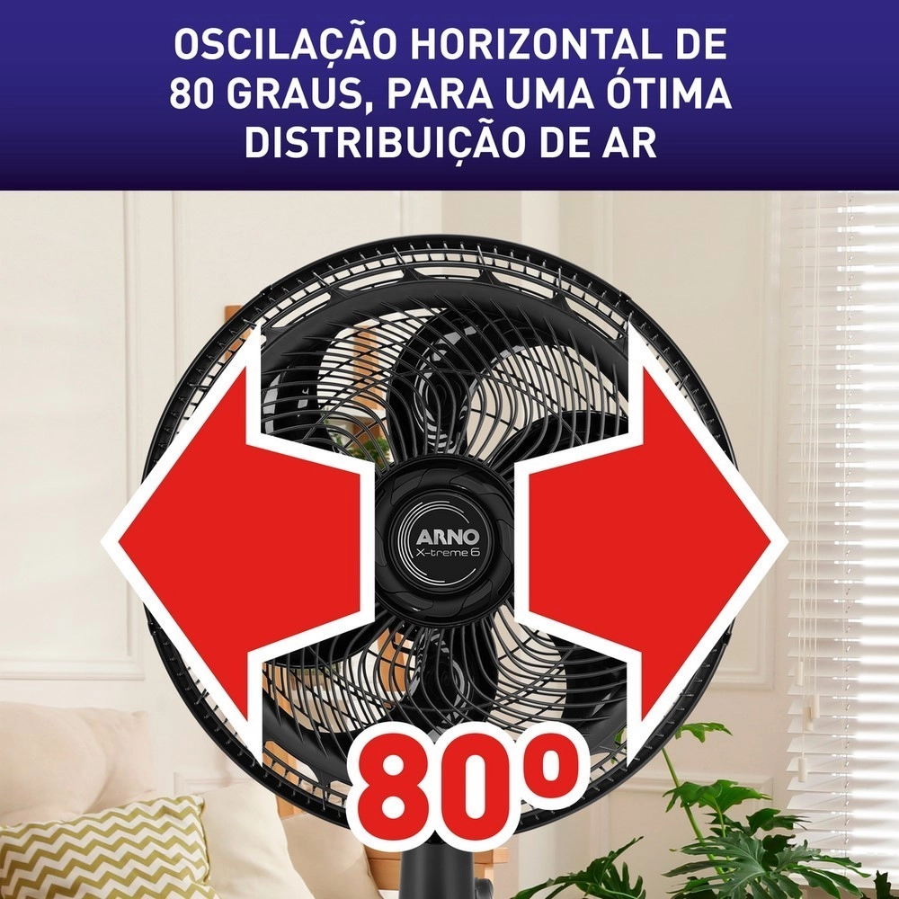 Ventilador de Coluna Arno 40CM X-treme 6 VE6C VE2480B4 6 Pás 140W Preto 220V