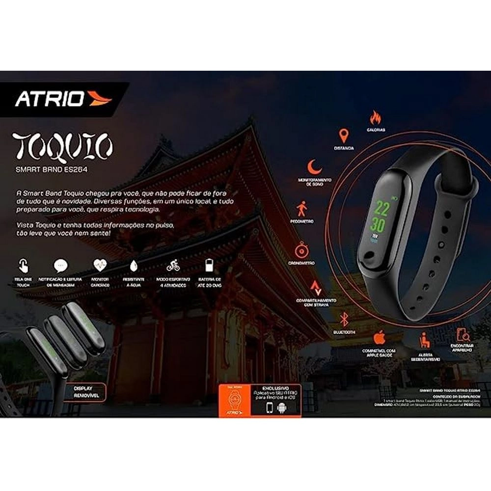Relógio Smart Band Multilaser Tóquio Atrio ES264 Compatível Com Android/IOS Bluetooth Preto