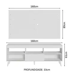 Rack com Painel para TV até 65 Polegadas com Pés Branco Detroit Madesa Cor:Branco