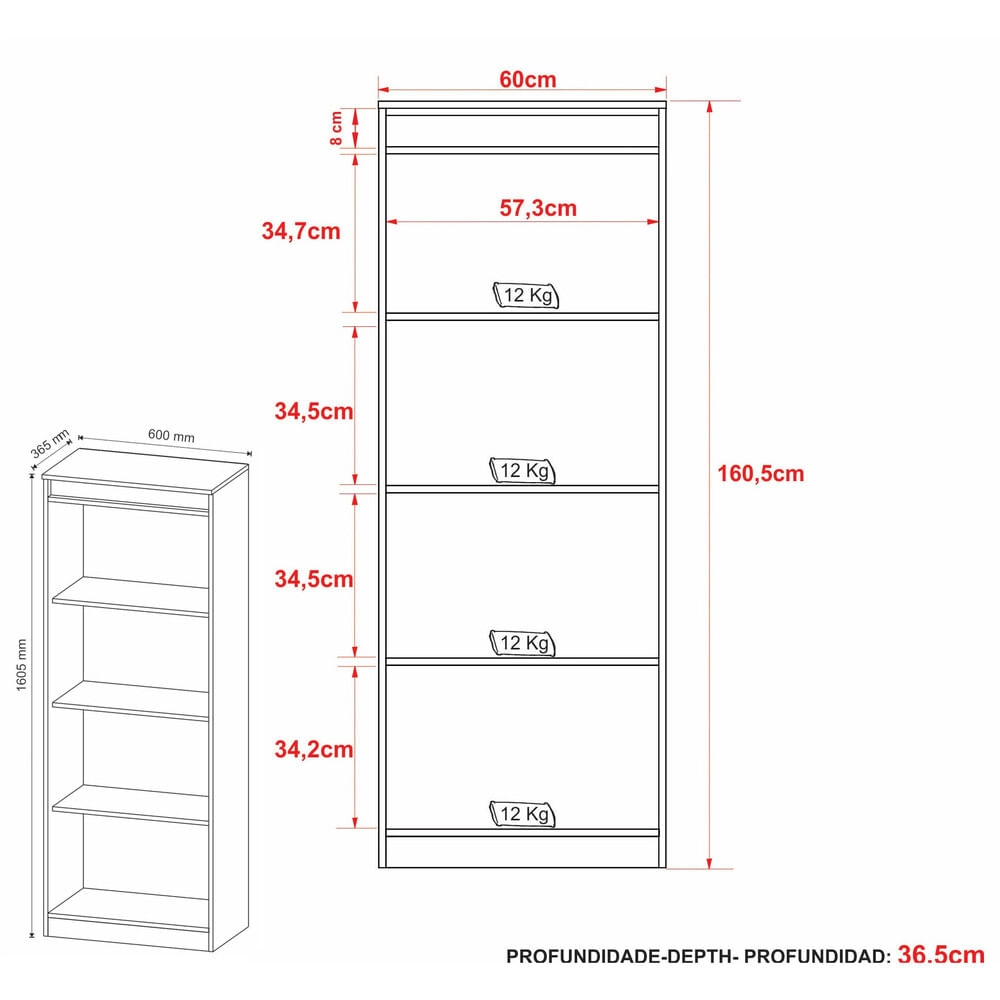 Estante Escritório 60 cm Multimóveis CR25047 Amêndoa/Preto