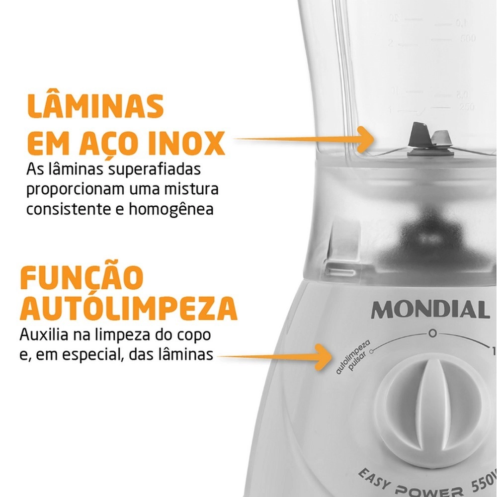 Liquidificador Mondial Easy Power L-550-W BI 550W 2 Velocidades e Pulsar Copo 2.2L Branco 220V