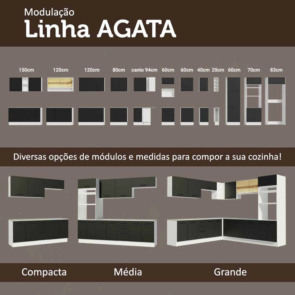 Cozinha Compacta Madesa Agata 280002 com Armário e Balcão Branco/Preto Cor:Branco/Preto