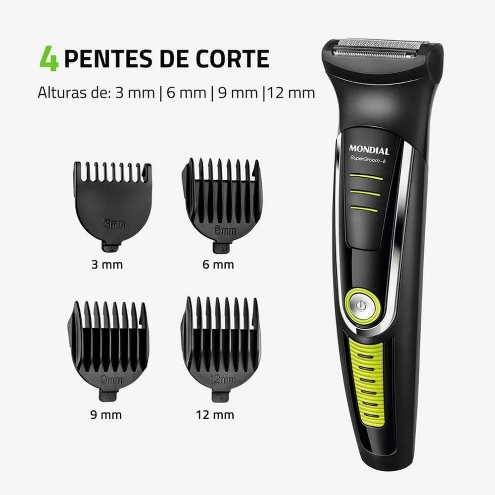 Aparador de Pelos Mondial Super Groom BG-04 Preto/Verde Bivolt