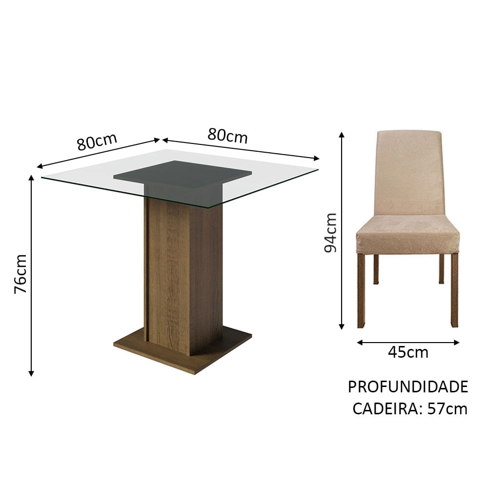 Conjunto Sala de Jantar Mesa Tampo de Vidro 4 Cadeiras Rustic/Imperial Ivy Madesa Cor:Rustic/Imperial