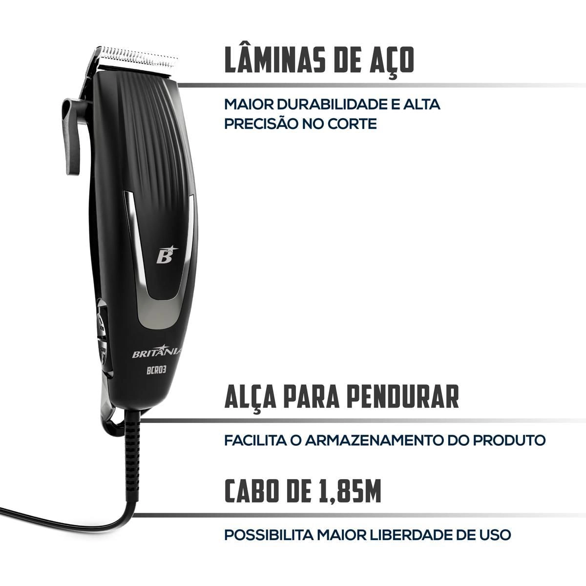 Cortador de Cabelos Britânia BCR03 9 Acessórios 18W 220V