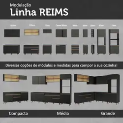 Cozinha Compacta Madesa Reims 120001 com Armário e Balcão Preto Cor:Preto