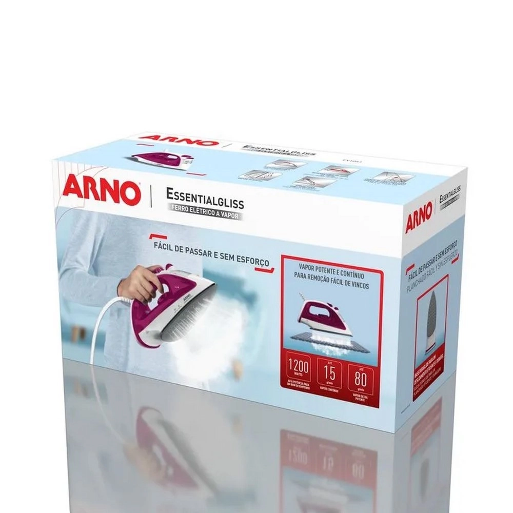 Ferro de Passar a Vapor Arno Essentialgliss Base Antiaderente FMQ FV1051B2 Rosa/Branco 220V