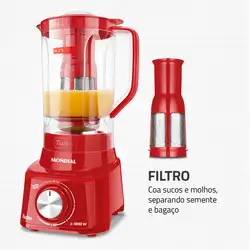 Liquidificador Mondial Turbo 900W L-900 FR-2C LIQUIDIFICADOR 2 COPOS-220V-VERMELHO