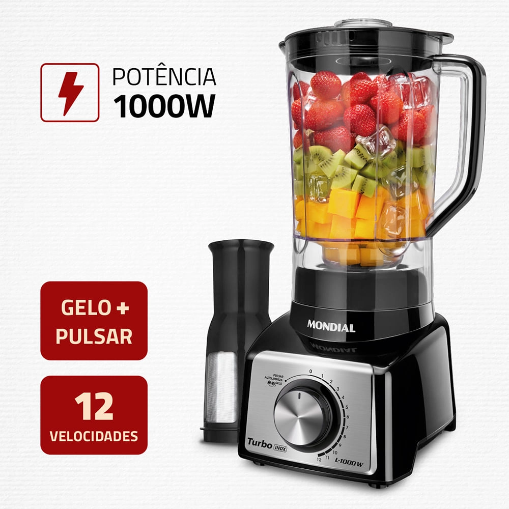 Liquidificador Turbo Mondial  Black Inox L-1000 BI