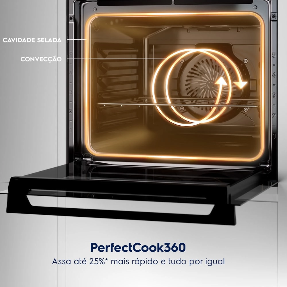 Fogão 5 bocas Electrolux Preto Experience com Duplo Forno, Mesa de Vidro e PerfectCook360 (FE5DP) 220V