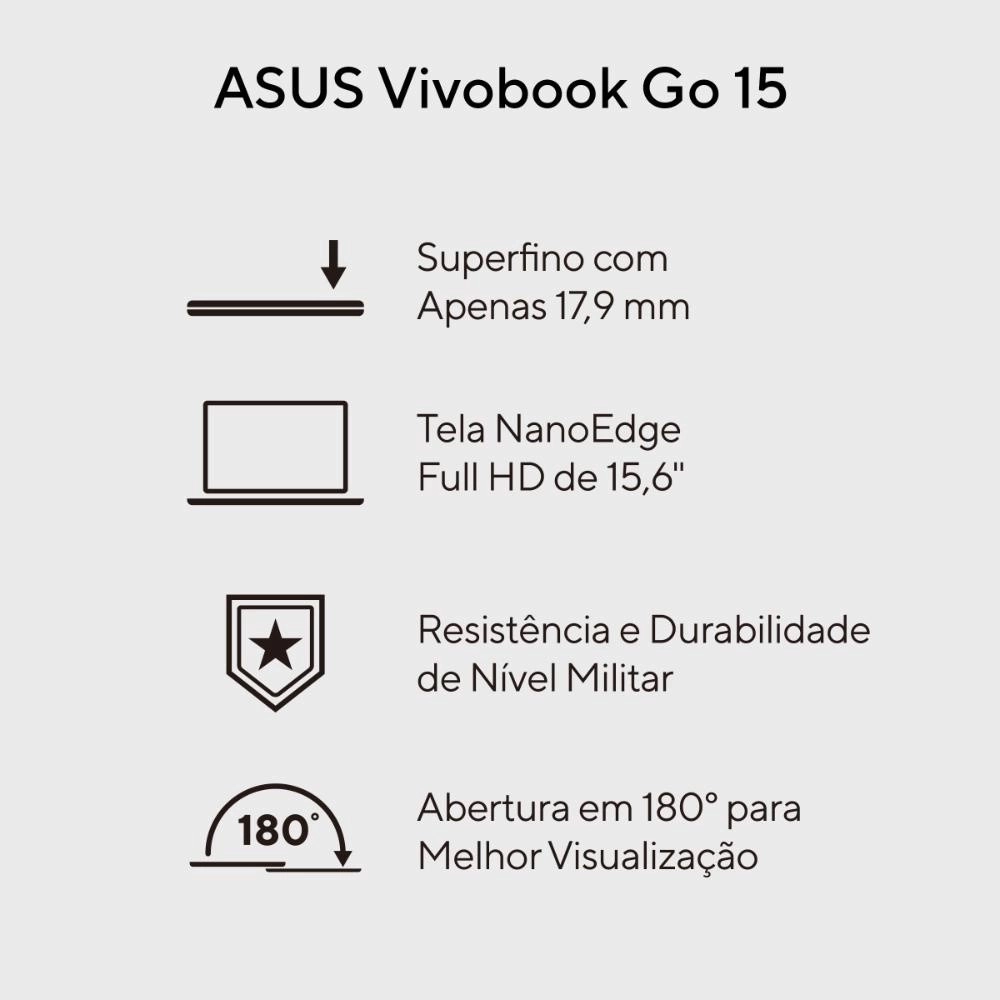 Notebook Asus Vivobook Go 15 Core i3 4GB 256GB SSD Tela 15,6" Windows 11 E1504GA-NJ441W Prata