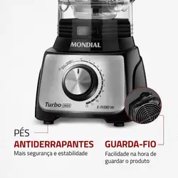 Liquidificador Mondial L-1100-BI 12 Velocidades 1.100W Preto/Inox 220V