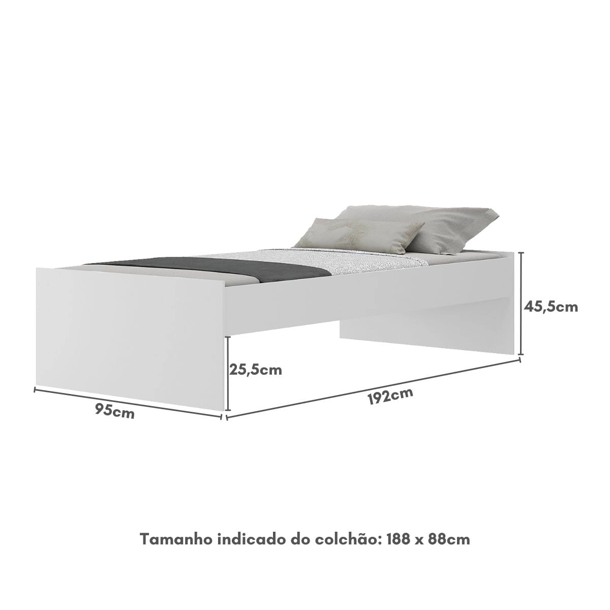 Cama de Solteiro para colchão 88x188cm Maçã do Amor Multimóveis BB4022 Branco