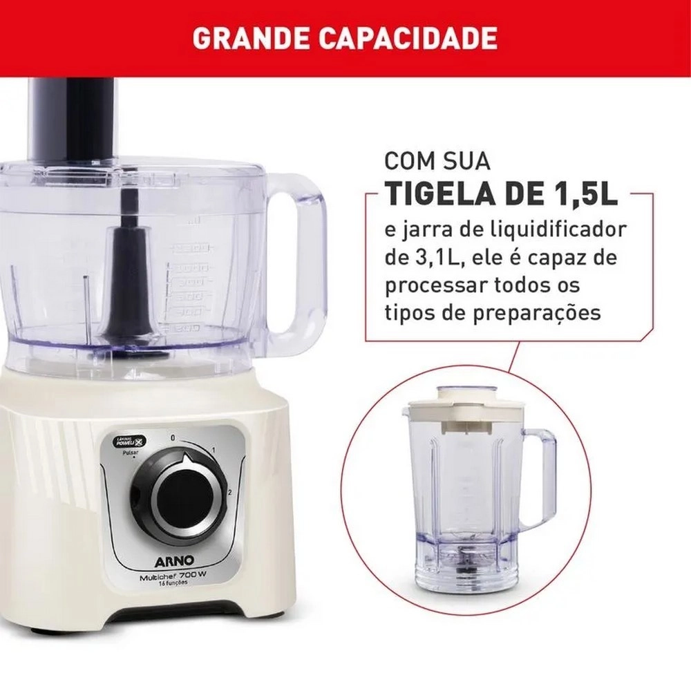 Multiprocessador Arno MP62 16 Funções 4 Acessórios 700W Marfim 220V