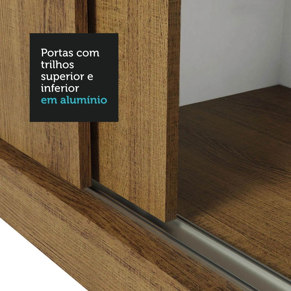 Guarda Roupa Casal Madesa Lyon 3 Portas de Correr com Espelho 2 Gavetas Rustic Cor:Rustic