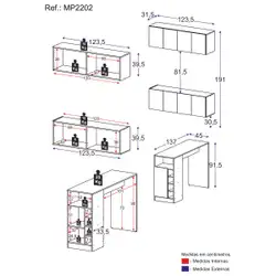 Armário de Cozinha com Bancada Americana/Mesa Gourmet Multimóveis MP2202 Preto