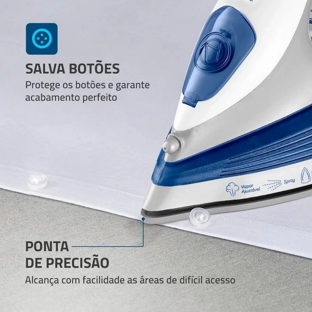 Ferro De Passar A Vapor Mondial FVN-01-BL 1200W Branco/Azul 220V