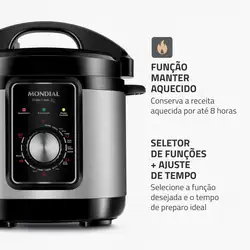 Panela de Pressão Elétrica Mondial Pratic Cook 3L Premium I PE-47-3L-I PANELA ELÉTRICA DE PRESSÃO-220V-PRETO/INOX