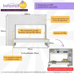 Cama Solteiro com Guarda-Roupas para colchão 88x188 cm Casadinho Multimóveis BB2650 Branco