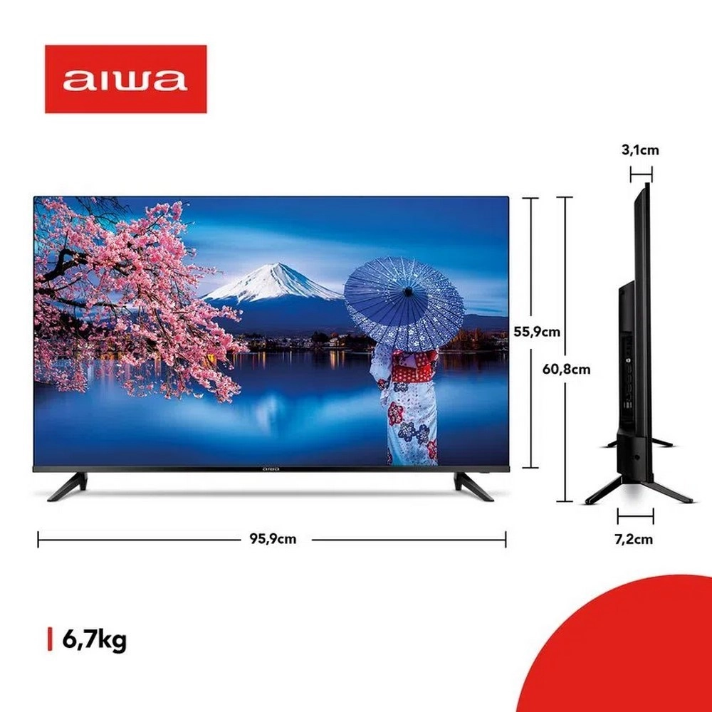 TV LED Smart 43" Aiwa Full HD AWSTV43BL02A Android TV Borda Ultrafina Preto Bivolt