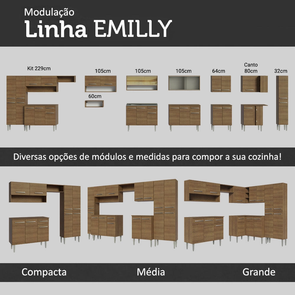 Armário Aéreo Madesa Emilly 2 Portas de Correr de Vidro Reflex com Nicho Aberto Rustic Cor:Rustic