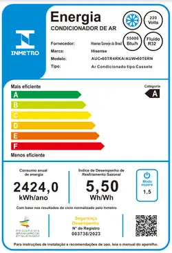 Ar Condicionado Split Cassete 4 Vias Hisense Inverter 55.000 Btus Frio 220v R-32