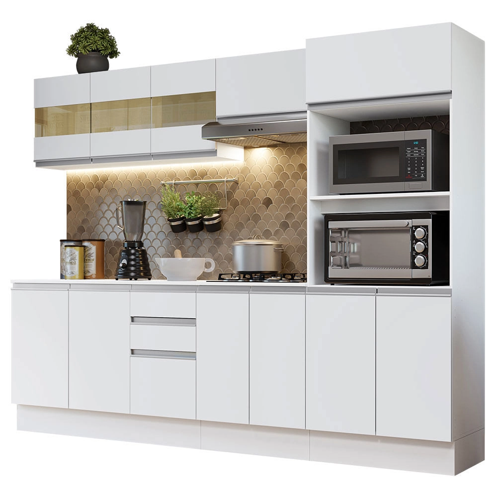 Armário de Cozinha Completa 100% MDF 250 cm Frentes Branco Smart Madesa 02 Cor:Branco