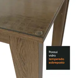 Conjunto Sala de Jantar Mesa Tampo de Vidro 4 Cadeiras Rustic/Lírio Bege Kiara Madesa Cor:Rustic/Lírio Bege