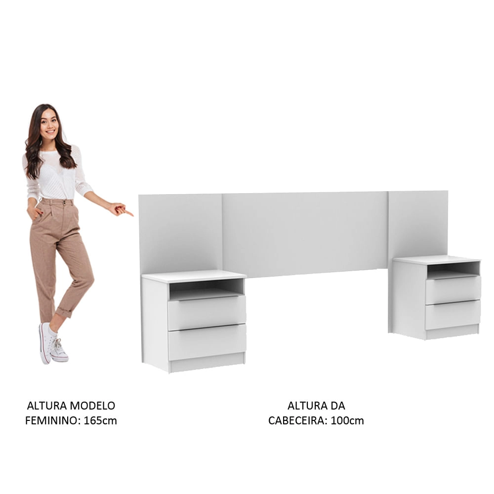 Quarto Completo com Guarda Roupa Luke e Cabeceira com 2 Mesas de Cabeceira Madesa Branco Cor:Branco