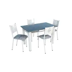Conjunto Mesa 4 Cadeiras Retangular 120X70 Granito Esmeralda/Malta Avaí Branco Incomel/Decoroa