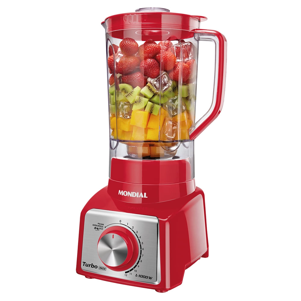 Liquidificador Turbo Mondial  Inox Red L-1000 RI LIQUIDIFICADOR-220V-VERMELHO/INOX