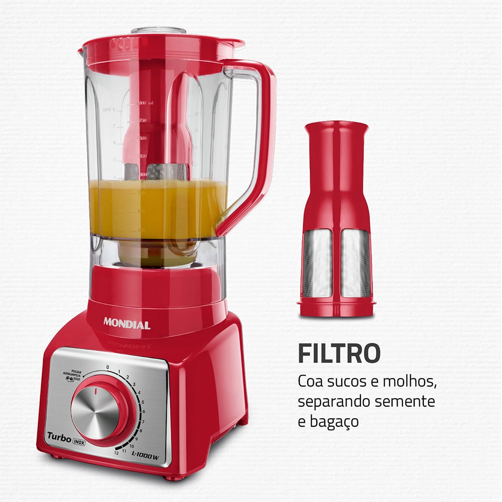 Liquidificador Turbo Mondial  Inox Red L-1000 RI LIQUIDIFICADOR-220V-VERMELHO/INOX