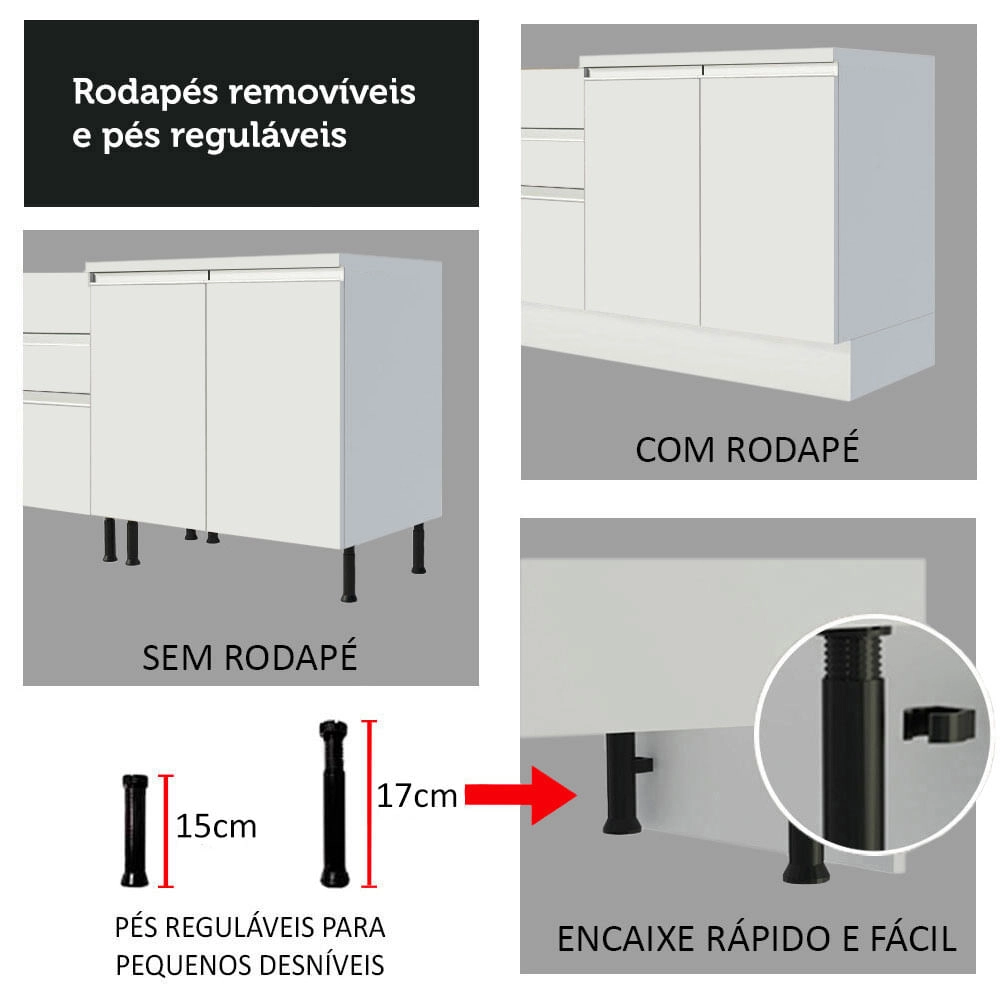 Cozinha Completa 100% MDF Madesa Smart Modulada de Canto Branco Cor:Branco