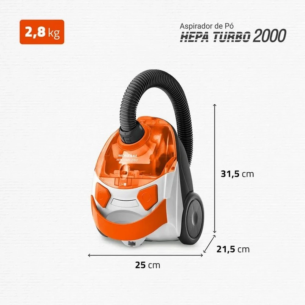 Aspirador de Pó Mondial Turbo 2000 AP-15 Filtro Hepa 1500W Laranja/branco 220V