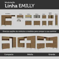 Cozinha Compacta Madesa Emilly Winter com Armário Vidro Reflex e Balcão Rustic Cor:Rustic