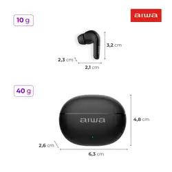 Fone de Ouvido Earbud AIWA EB-01-B BT IPX5 ANC Modo Ambiente