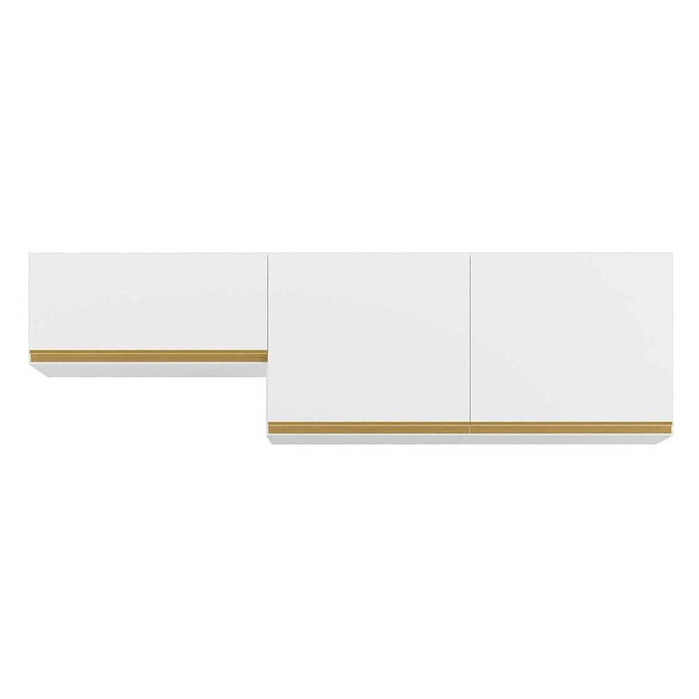 Kit 2 Armários de Cozinha Aéreos 3 Portas Veneza Multimóveis MP2145 Branco/Dourado