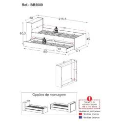 Bicama com Baú Embutido para colchão 78x188cm Cookie Multimóveis BB5009 Branco