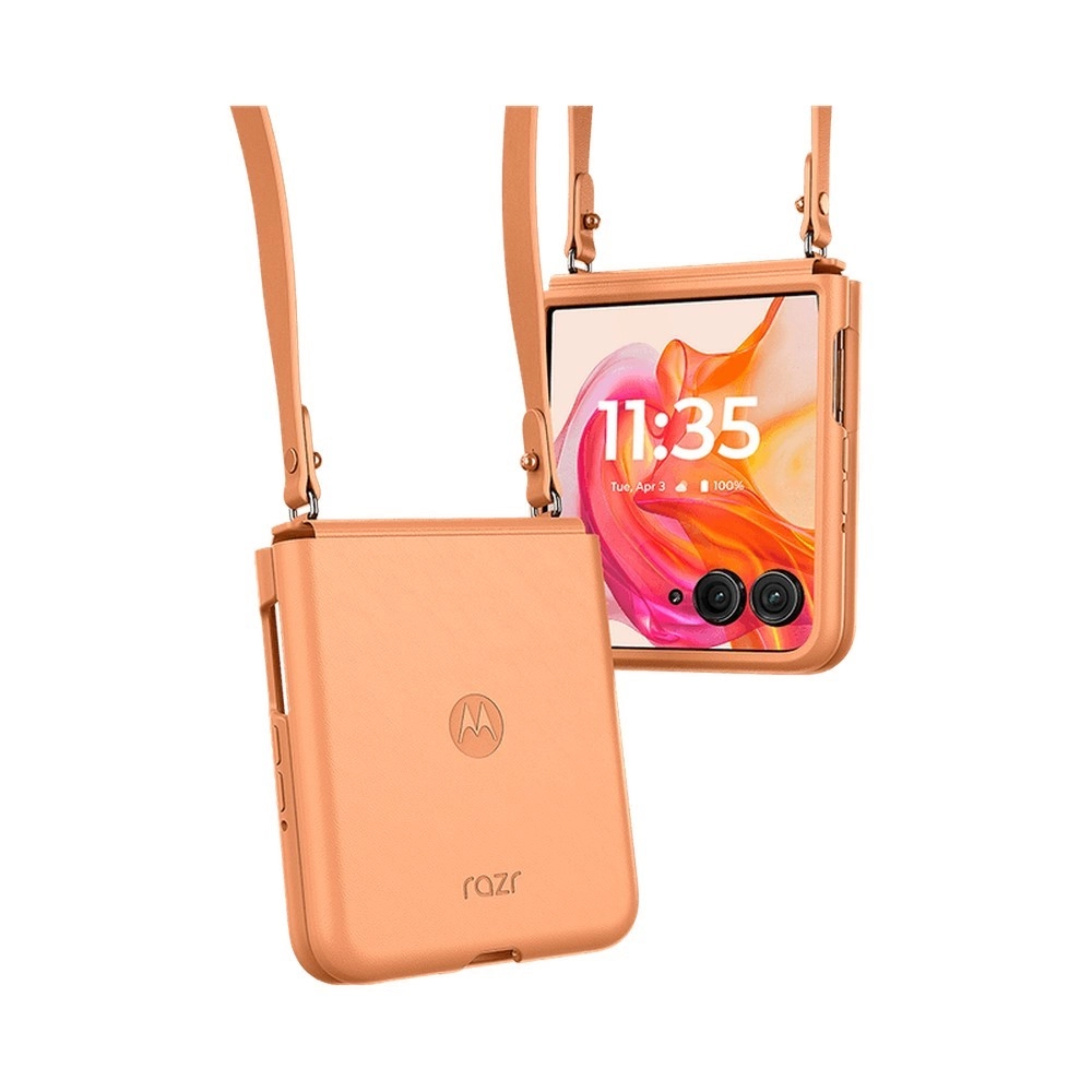 Capa Protetora Original Motorola Com Alça Ajustável Para Razr 50 Ultra Peach Fuzz