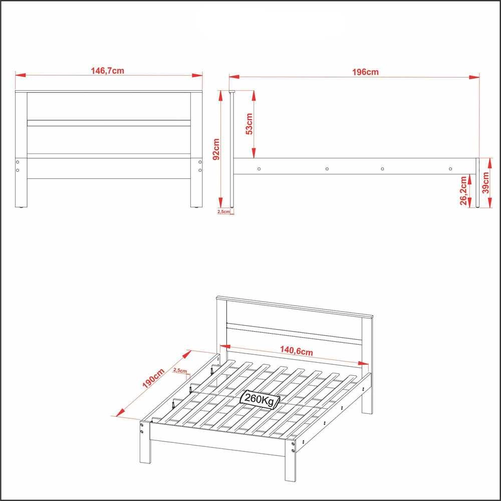 Cama de Casal para Colchão 138 x 188 cm Multimóveis CR35009 Amendoa/Branca