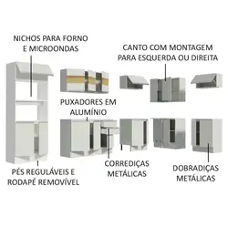 Cozinha Completa 100% MDF Madesa Smart Modulada de Canto Branco Cor:Branco