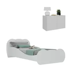 Cama Solteiro com Mesa de Cabeceira 2 Portas Multimóveis MP4175 Branca