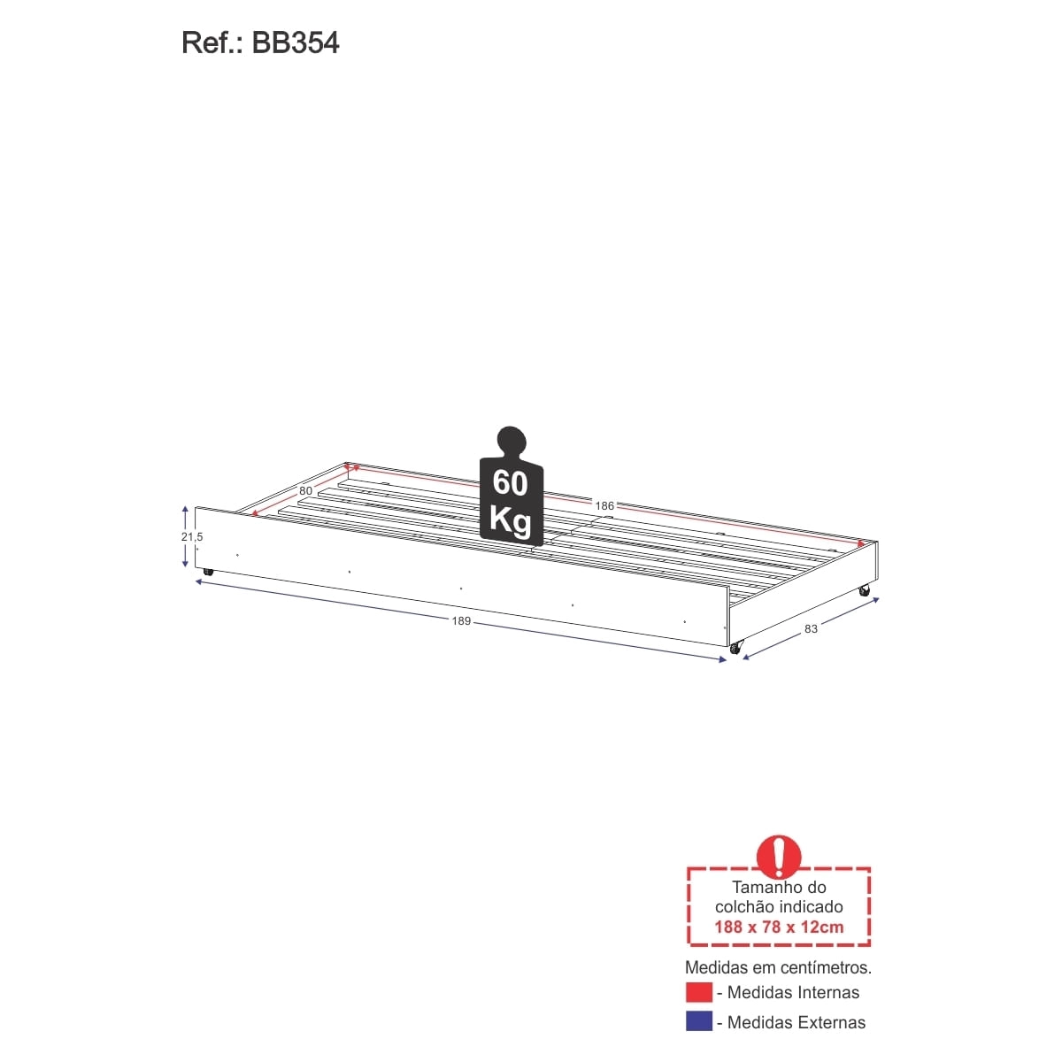 Cama Auxiliar para colchão 78x188cm Cocadinha Multimóveis BB354 Branco