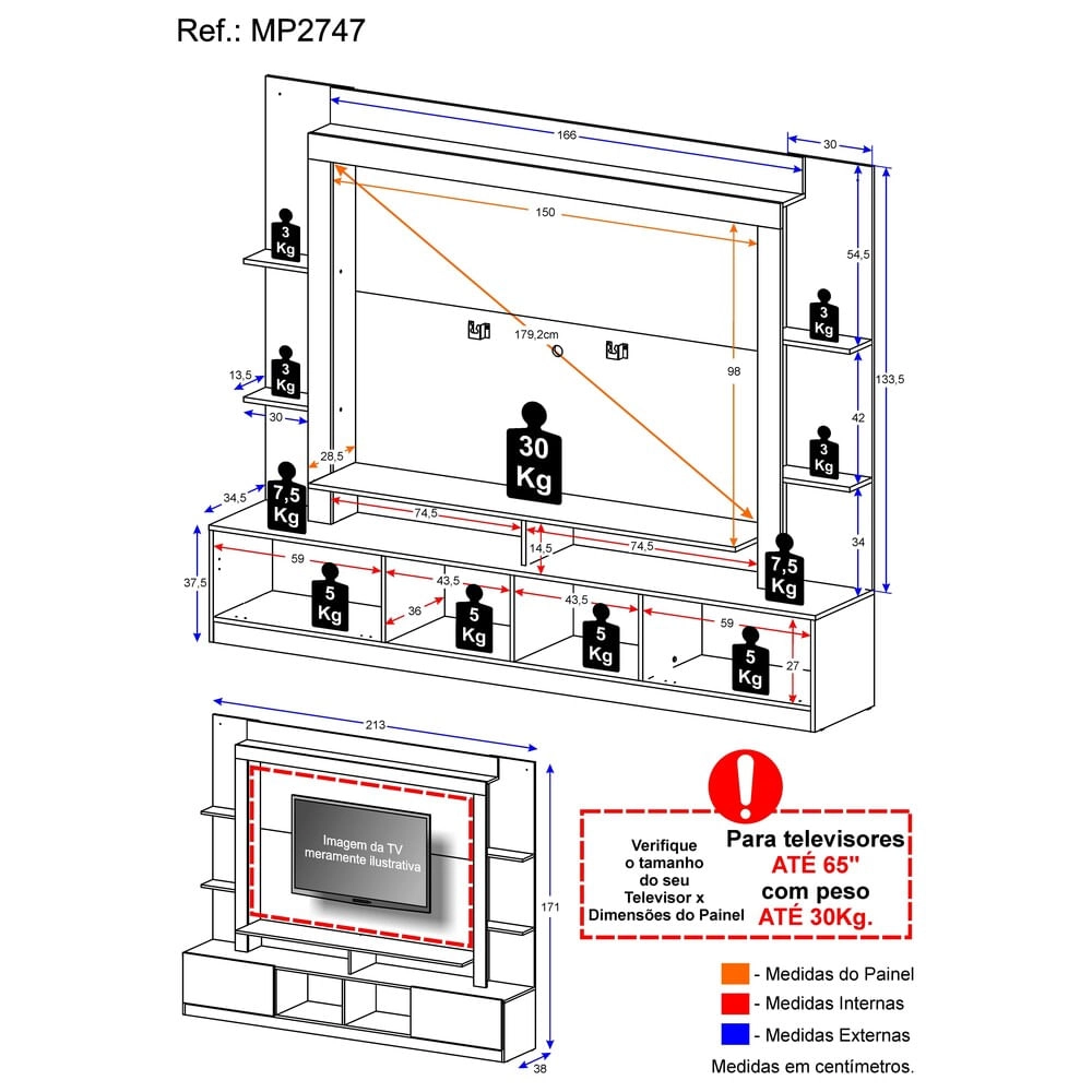 Estante Rack com Painel e Suporte TV 65" Moscou Multimóveis Preto/Lacca Fume