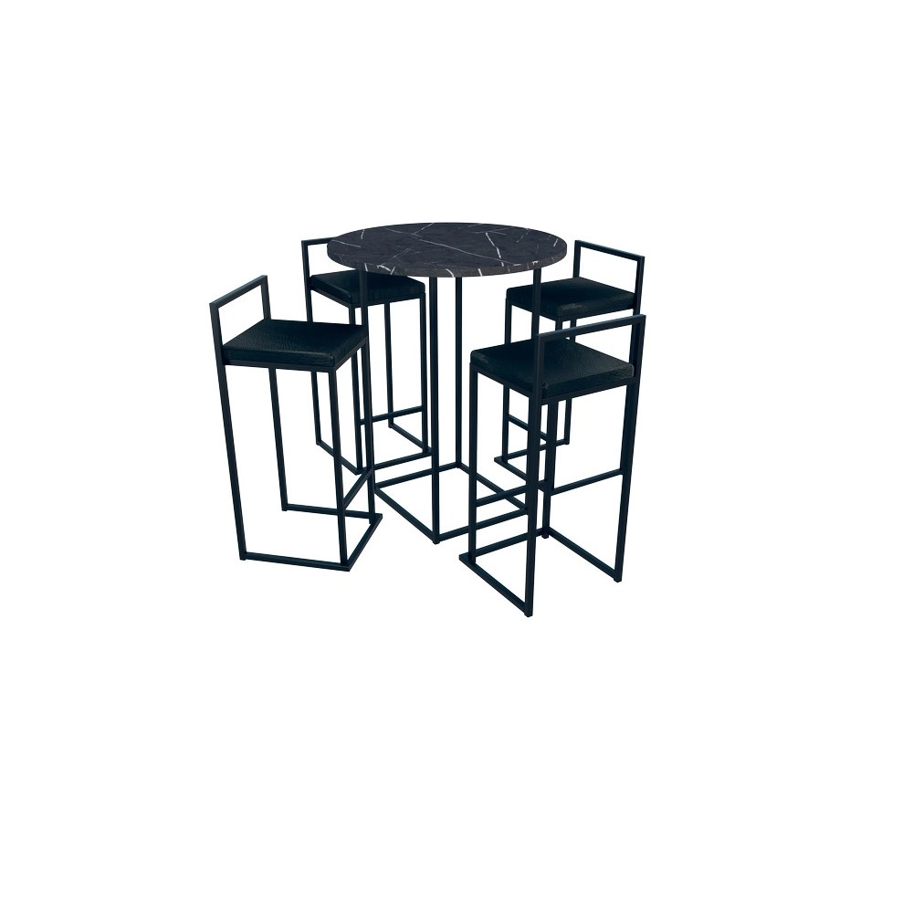 Conjunto Mesa 4 Banquetas Redonda 80X80 MDF Argos Paraíba Preto Incomel/Decoroa