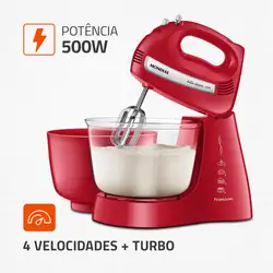 Batedeira Premium Bella Massa Inox Mondial B-29 NP BATEDEIRA-220V-VERMELHO/INOX