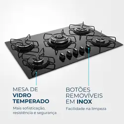 Cooktop a Gás 5 Bocas Tripla Chama Mondial CTG-03 COOKTOP A GÁS-BIV-PRETO/PRATA