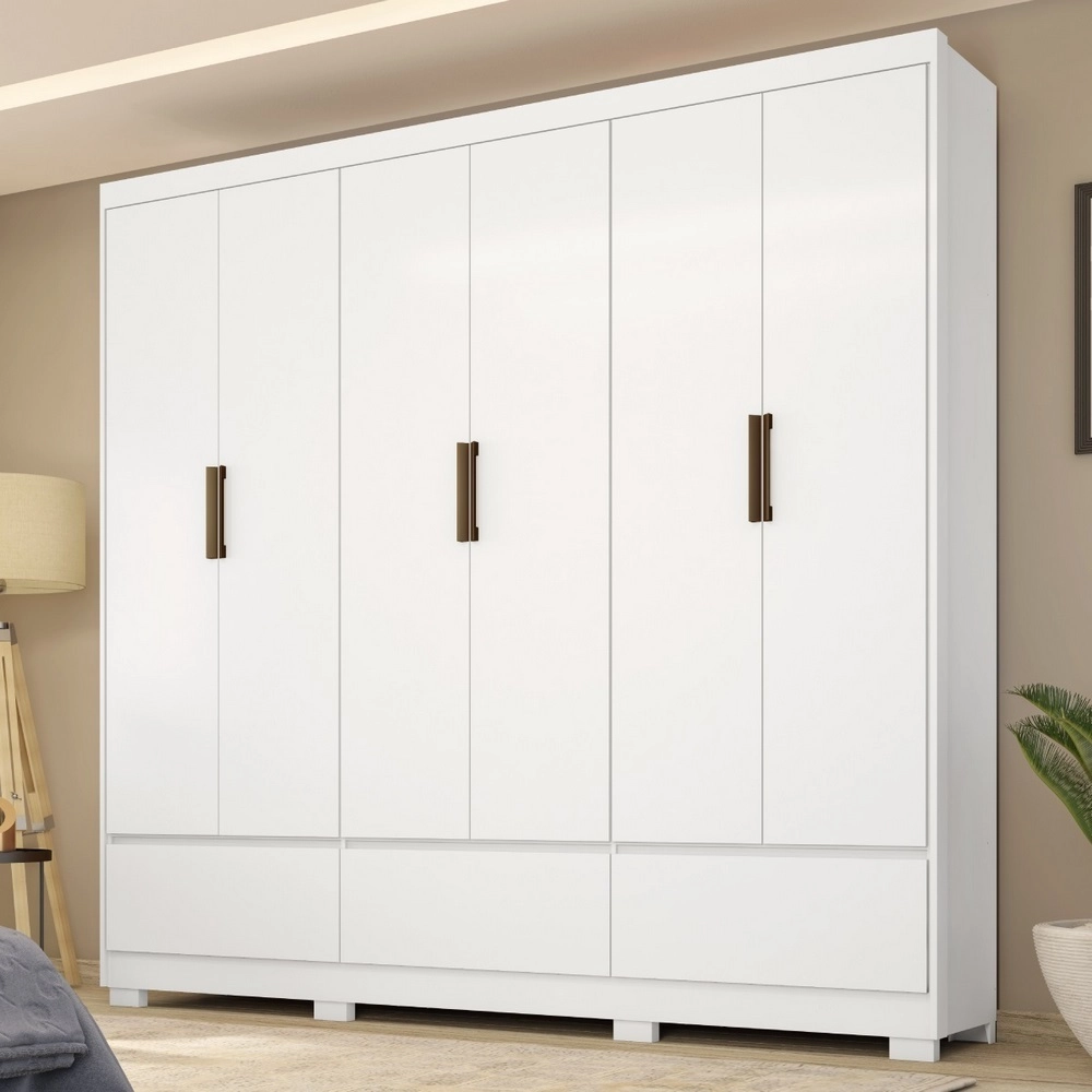 Guarda Roupa 6 Portas 3 Gav 2.33M Himalaia Branco 12/15MM C/Pe A223XL233XP47 Demóbile