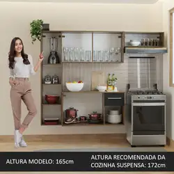Armário de Cozinha Compacta 180cm Rustic/Preto Easy Madesa Cor:Rustic/Preto
