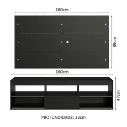 Rack com Painel para TV até 65 Polegadas Preto Orlando Madesa Cor:Preto